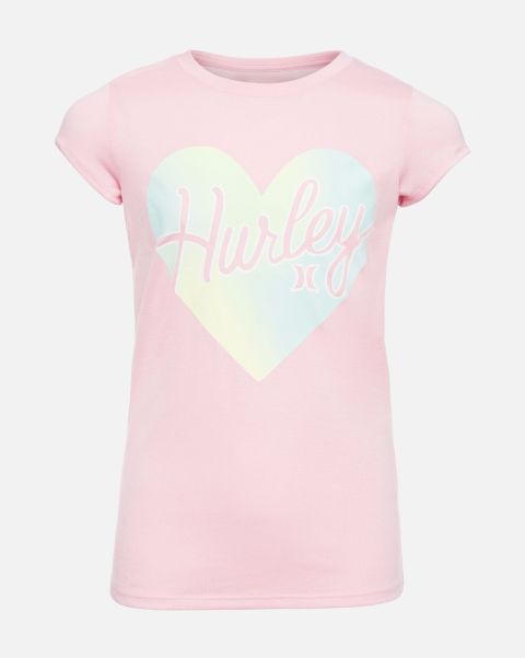 Tshirts Hurley Medium Soft Pink Luxury Girls' Heart Filled Classic Tee Kids