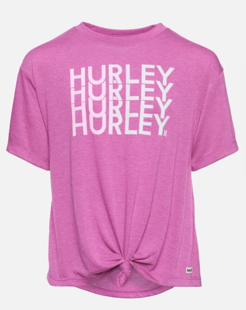 Tshirts Active Fuchsia Heather Girls' Tie Front Graphic T-Shirt Kids Sustainable Hurley