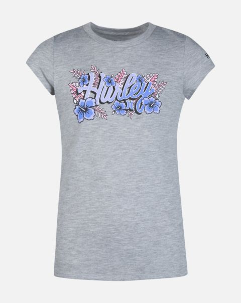 Hurley Low Cost Tshirts Dk Grey Heather Girls' Floral Classic T-Shirt Kids